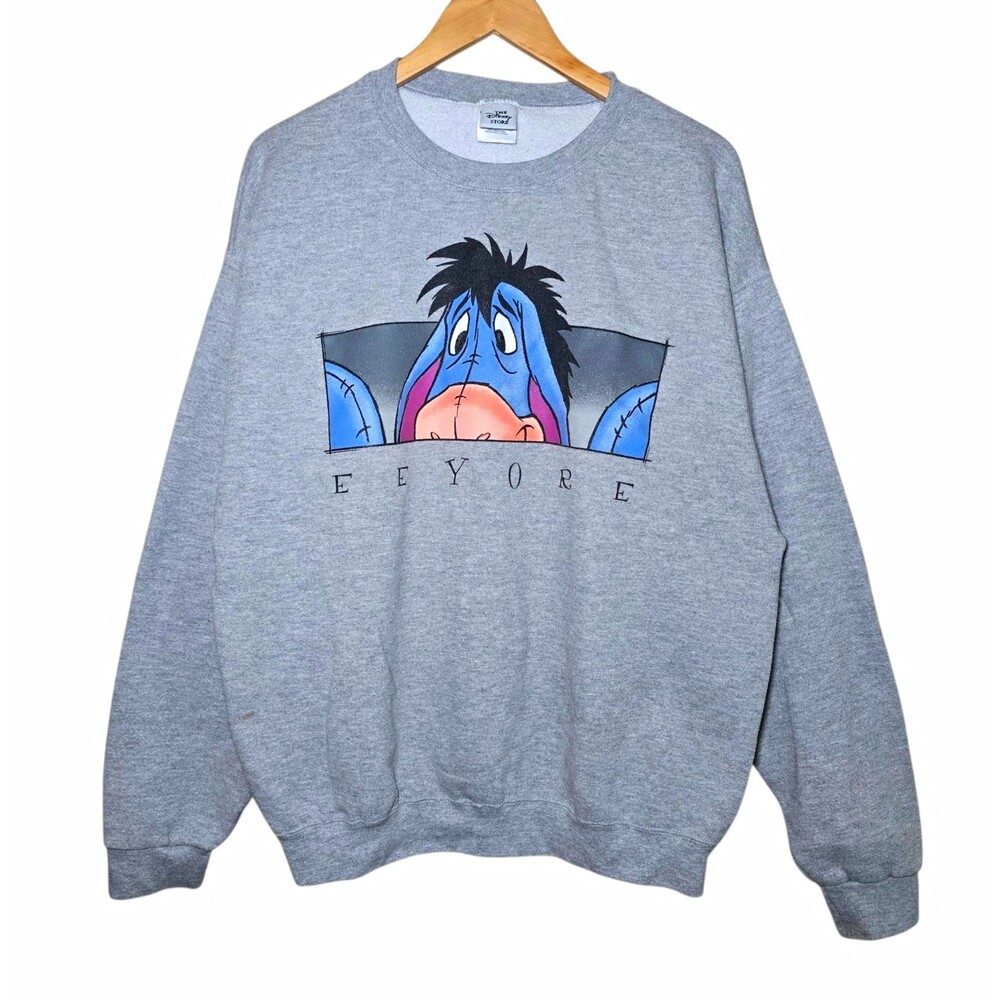 Vintage 90s Disney Store Eeyore Graphic Sweatshirt Mens XL Grey Made in USA